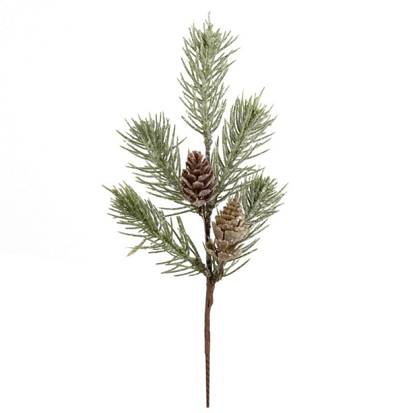 Ветка еловая с шишками глиттером 26 см Азалия зеленый