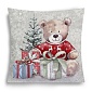 Подушка 45 х 45 см Le Gobelin Мишка у елки с подарками бежевая/серая