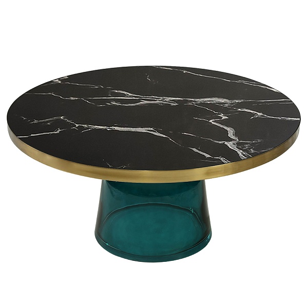 Столик кофейный odd, D75 см, мрамор/голубой