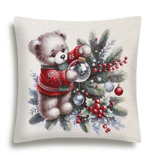 Подушка 44 х 44 см Le Gobelin Бурый мишка бежевая/красная