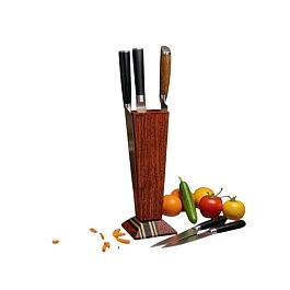 Подставка для ножей Platano 10х10х30 "Венеция", падук, граб, термоясень, амарант