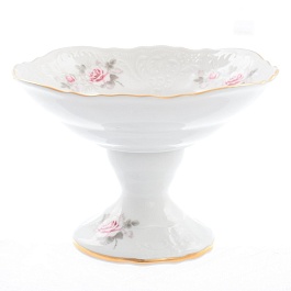 Конфетница на ножке 16 см Bernadotte Серая роза золото