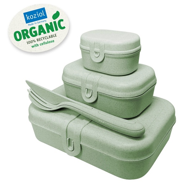 Набор ланч-боксов 3 шт и столовых приборов Koziol Pascal Organic зеленый
