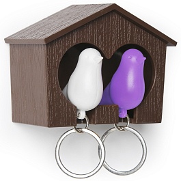 Держатель для ключей Qualy Duo Sparrow белый-фиолетовый