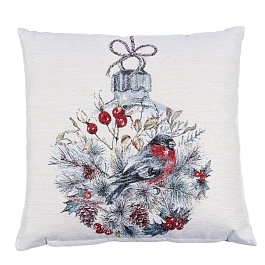 Подушка 45х45 см Снегири Новогодний шар