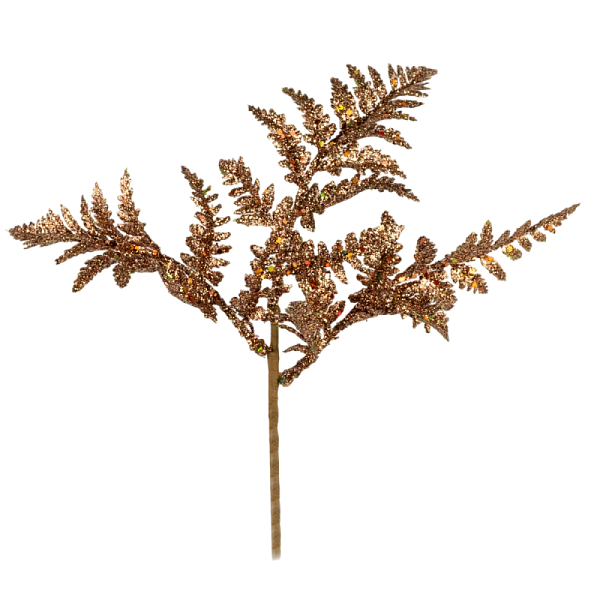 Ветка Папоротник с глиттером 27 см Азалия коричневый