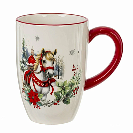 Кружка 520 мл Лошадь, белый/красный