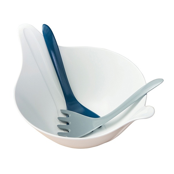 Салатница с приборами 4 л Leaf 2.0 бело-синияя