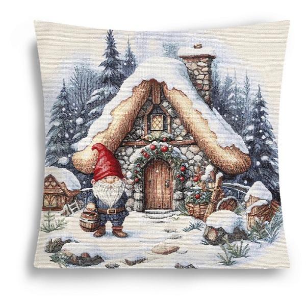 Подушка 44 х 44 см Le Gobelin Гномы Домик камень голубая