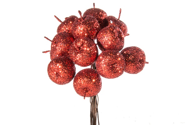 Набор яблок с глиттером на вставках 2.2 x 10.5 см Азалия красный 12 шт