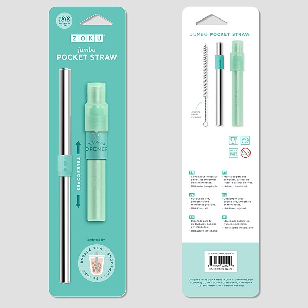 Соломинка из нержавеющей стали Zoku Jumbo в футляре мятный