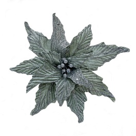 Цветок на клипсе 30 см House of Seasons Пуансеттия серебро