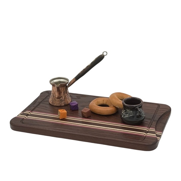 Доска сервировочная двусторонняя  Platano 42 х 24.5 х 2.2 "Венеция Тёмная", термоясень, граб, амарант