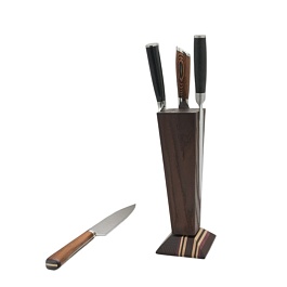 Подставка для ножей Platano 10х10х30 "Венеция Тёмная", термоясень, граб, амарант