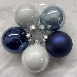 Набор шаров 8 см в тубе Азалия синий/серебристый/белый 6 шт 