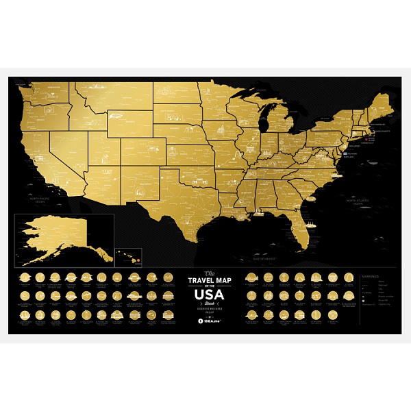 Карта Travel Map USA black