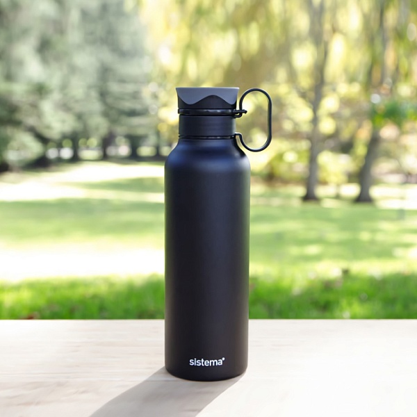 Термобутылка с петелькой 600 мл Sistema Hydrate чёрный