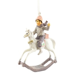 Украшение подвесное 12 см Азалия Мальчик на лошадке сиреневый