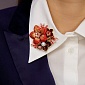 Брошь Букет, красный