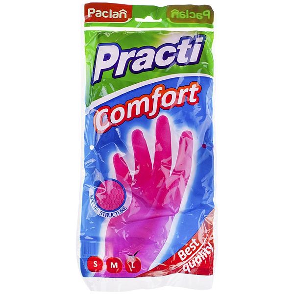 Перчатки латексные Paclan Practi Comfort L розовый
