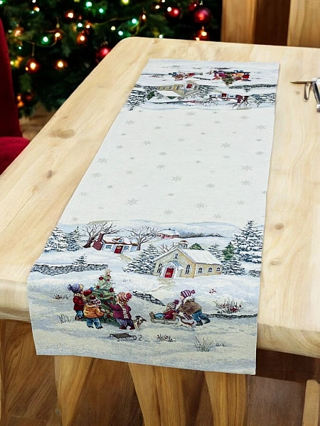 Дорожка 44 х 180 см Le Gobelin Новогодние каникулы серебро