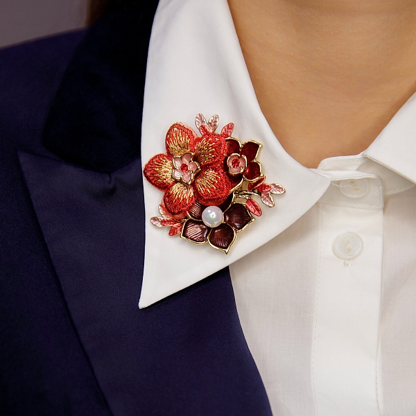 Брошь  Shadore Букет, красный