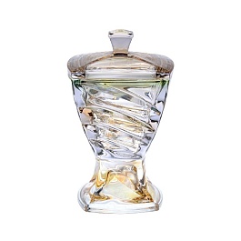 Конфетница на ножке 24 см Bohemia Gold Facet с крышкой зелёный