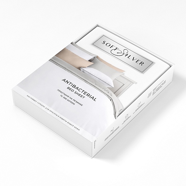 Простыня на резинке 160х200х25 см Soft Silver, альпийский снег