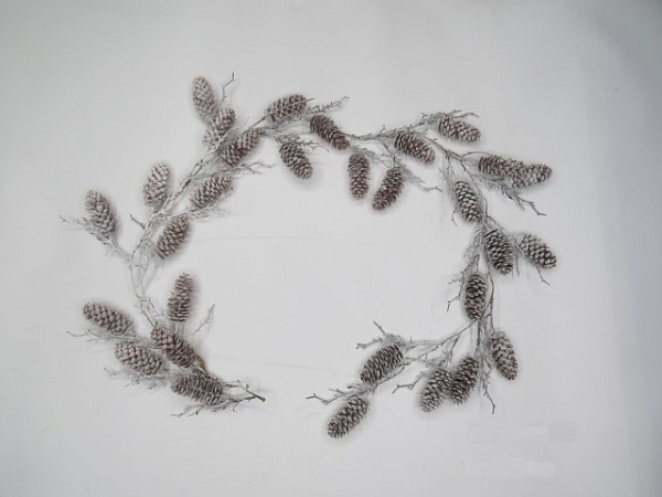 Гирлянда из шишек заснеженная 150 см Азалия коричневая