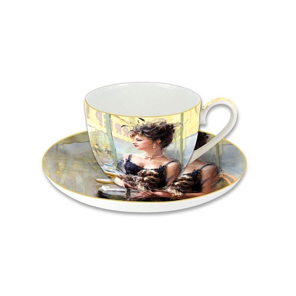 Чашка с блюдцем 0,28 л. "Дама с собачкой",  в подарочной упаковке