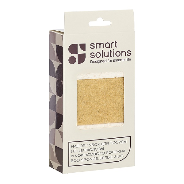 Набор губок для посуды из целлюлозы и кокосового волокна Smart Solutions Eco Sponge белый 6 шт 