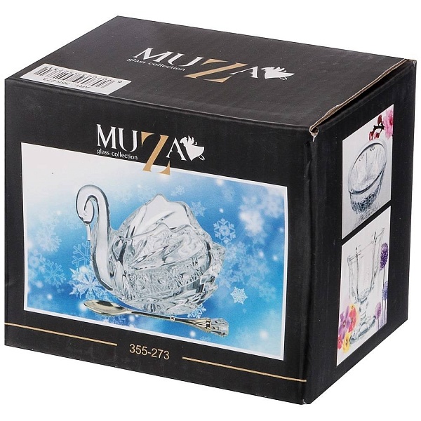 Икорница с ложкой 11х7х8,5 см ЛЕБЕДЬ MUZA CRYSTAL