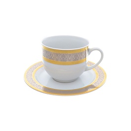 Набор кофейных пар 160 мл Thun Опал широкий кант платина золото 6 шт