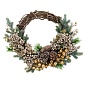 Венок с ягодами шишками 50 см Азалия зеленый/шампань