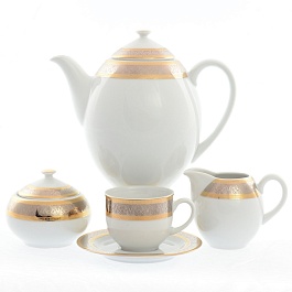 Кофейный сервиз на 6 персон Thun Опал широкий кант платина золото 17 предметов