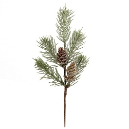 Ветка еловая с шишками глиттером 26 см Азалия зеленый
