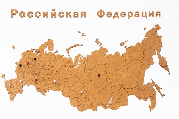 Карта-пазл Wall Decoration "Российская Федерация" с городами, 98х53 см коричневая