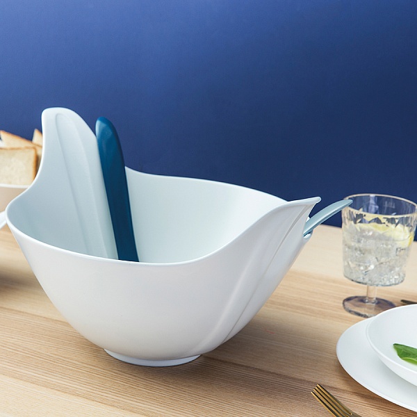 Салатница с приборами 4 л Leaf 2.0 бело-синияя