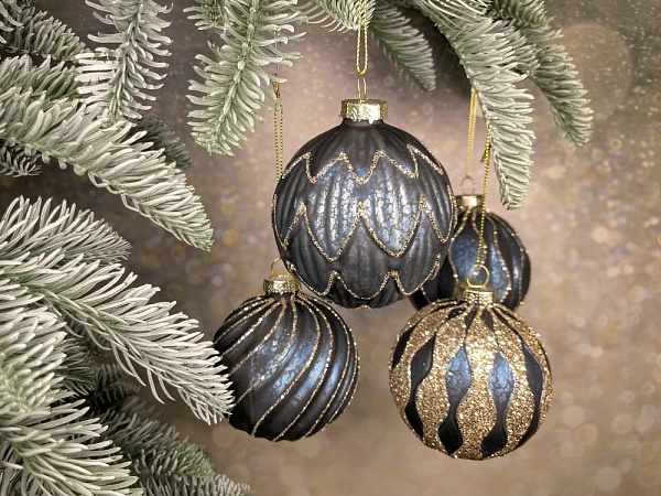 Шар стеклянный 8 см House of Seasons синий с серебром 