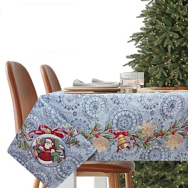 Скатерть 140 х 180 см Le Gobelin Новогодние ягоды серо-голубая