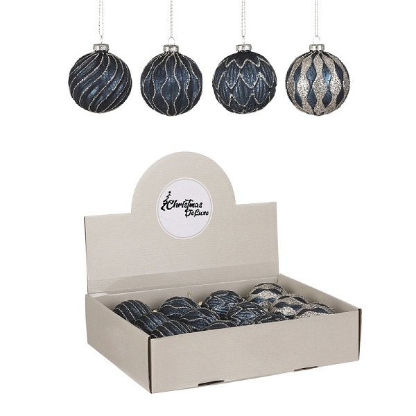 Шар стеклянный 8 см House of Seasons синий с серебром 