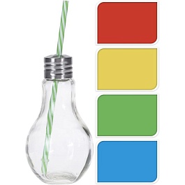 Стакан с крышкой и соломкой 410 мл Excellent Houseware Лампа в ассортименте