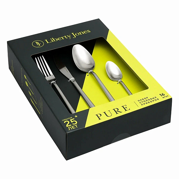 Набор столовых приборов 16 предметов Pure, серебро матовые