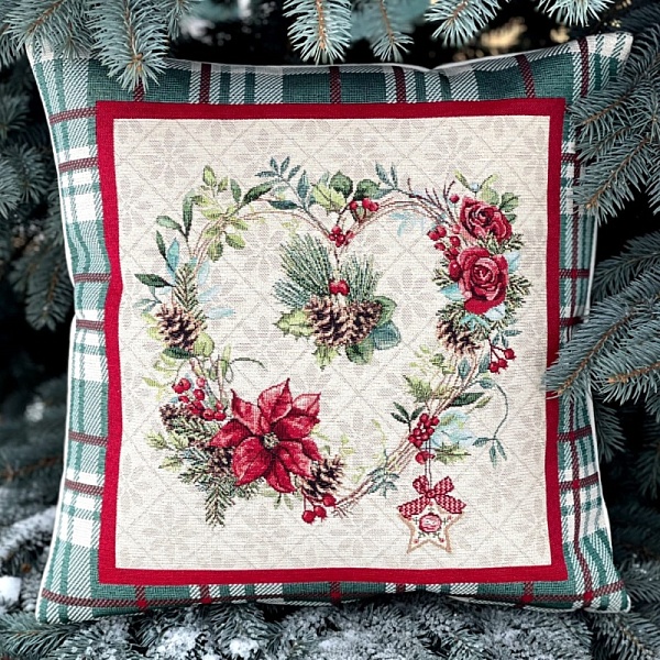 Подушка 45 х 45 см Le Gobelin Глазго зеленая клетка бежевая/зеленая