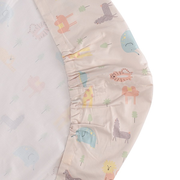 Простыня круглая на резинке из сатина с принтом Animalia World 75 х 75 см Tkano Tiny World