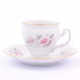 Набор кофейных пар 90 мл Bernadotte Серая роза золото 12 предметов