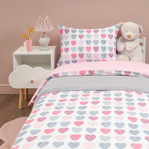 Комплект постельного белья детский Sibaria Home сердечки розовый
