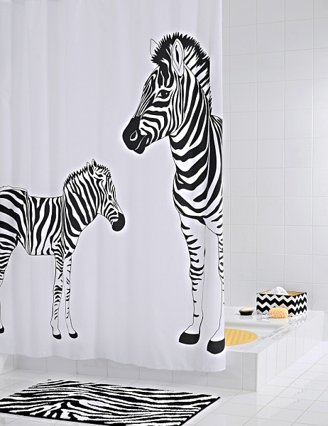 Штора для ванных комнат белый/черный 180 х 200 см Ridder Zebra