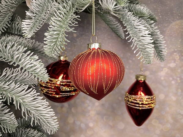 Стеклянные ёлочные игрушки 8 см House of Seasons красный 