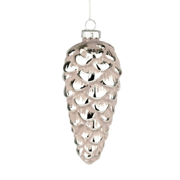 Украшение подвесное шишка стеклянная 16 х 7 см DecoLine серый-серебрянный